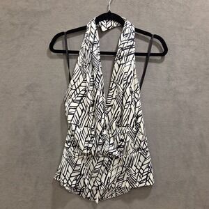 BCBG Generations Faux Wrap Halter Top Womens Medium Artsy Abstract Modern